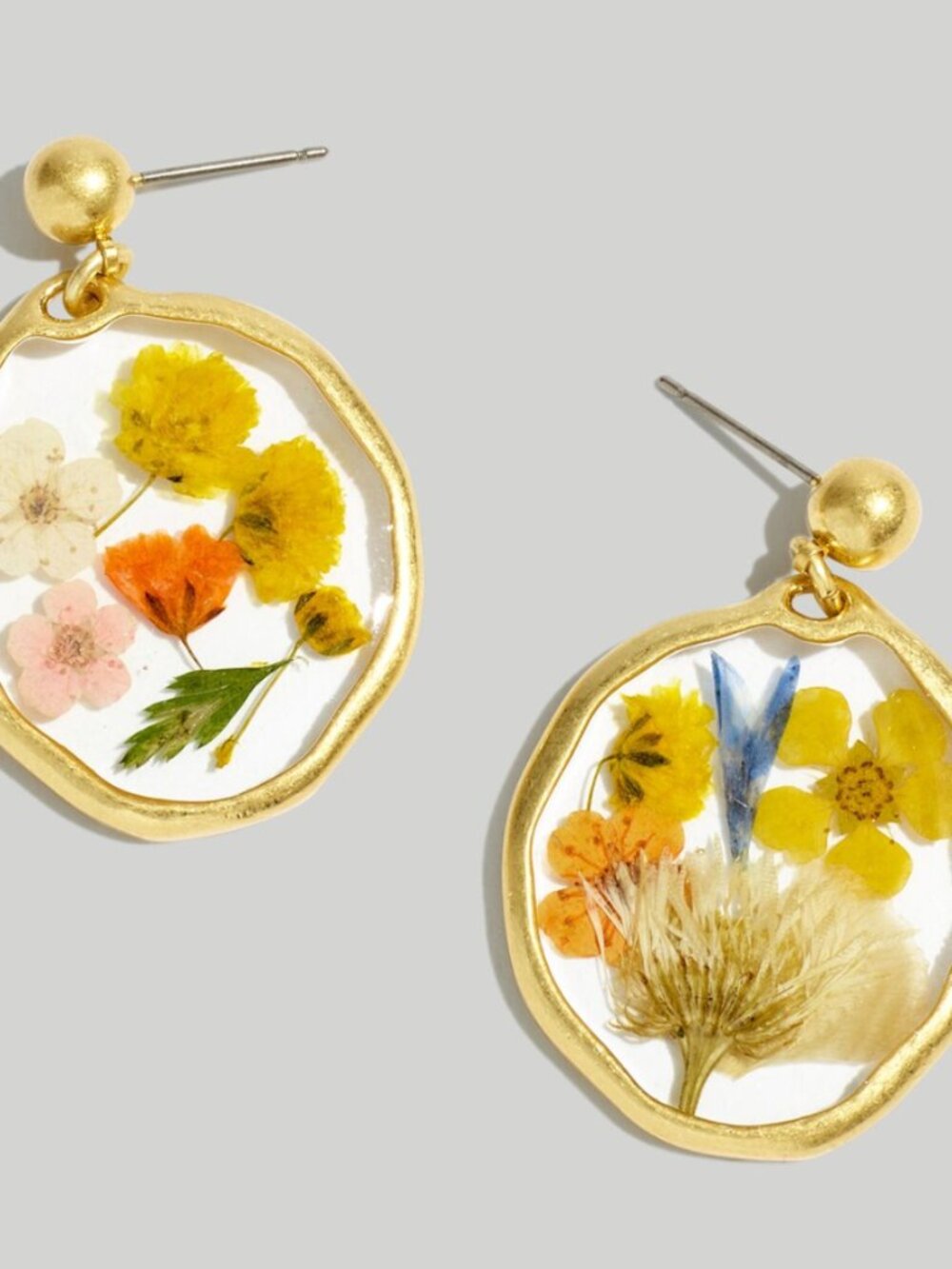 Madewell Pressed Floral Drop Earrings in Vintage Gold